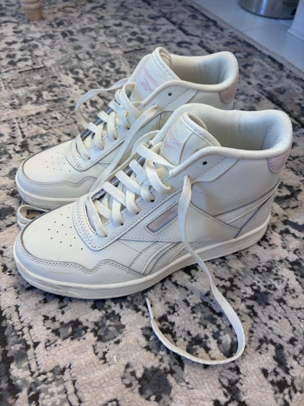 Reebok White High-Top Sneakers with Light Pink Accents